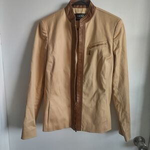Dana Buchman Tan  Jacket Tailored With Leather Detail
